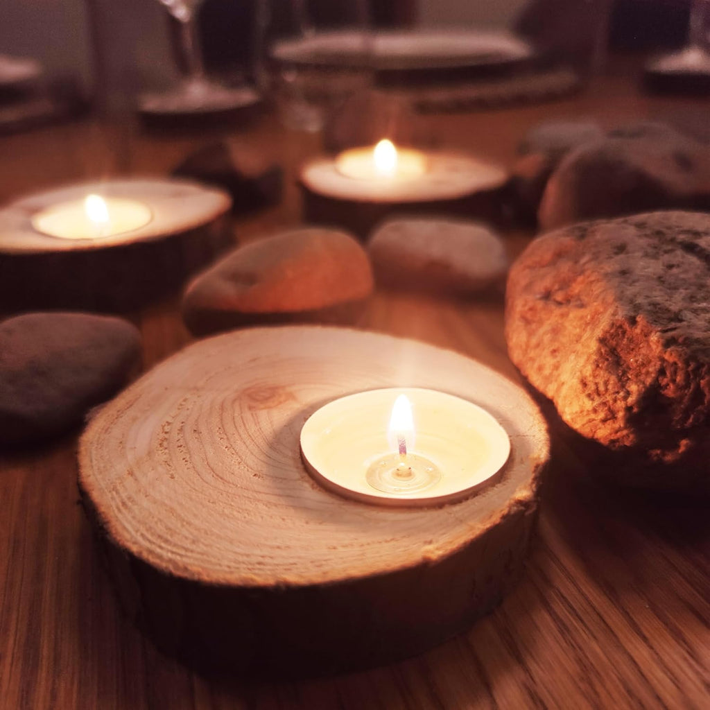Wooden Tealight Candle Holder - 50 Adorable Thank You Gifts, Perfect for Wedding Favors, Ideal Rustic Decor Piece and Party Decoration - Customize and Gift (50, Undecorated)