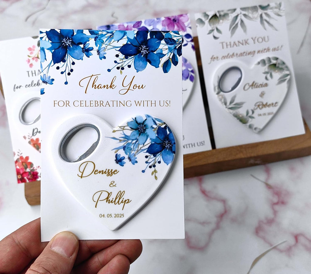 Wedding Bottle Opener Favors for Guests in Bulk, Hearts Shape Bottle Opener, Personalized Party Favors in Bulk, Wedding Favor Guests. 20 to 300 pcs. Custom Fridge Bottle Opener