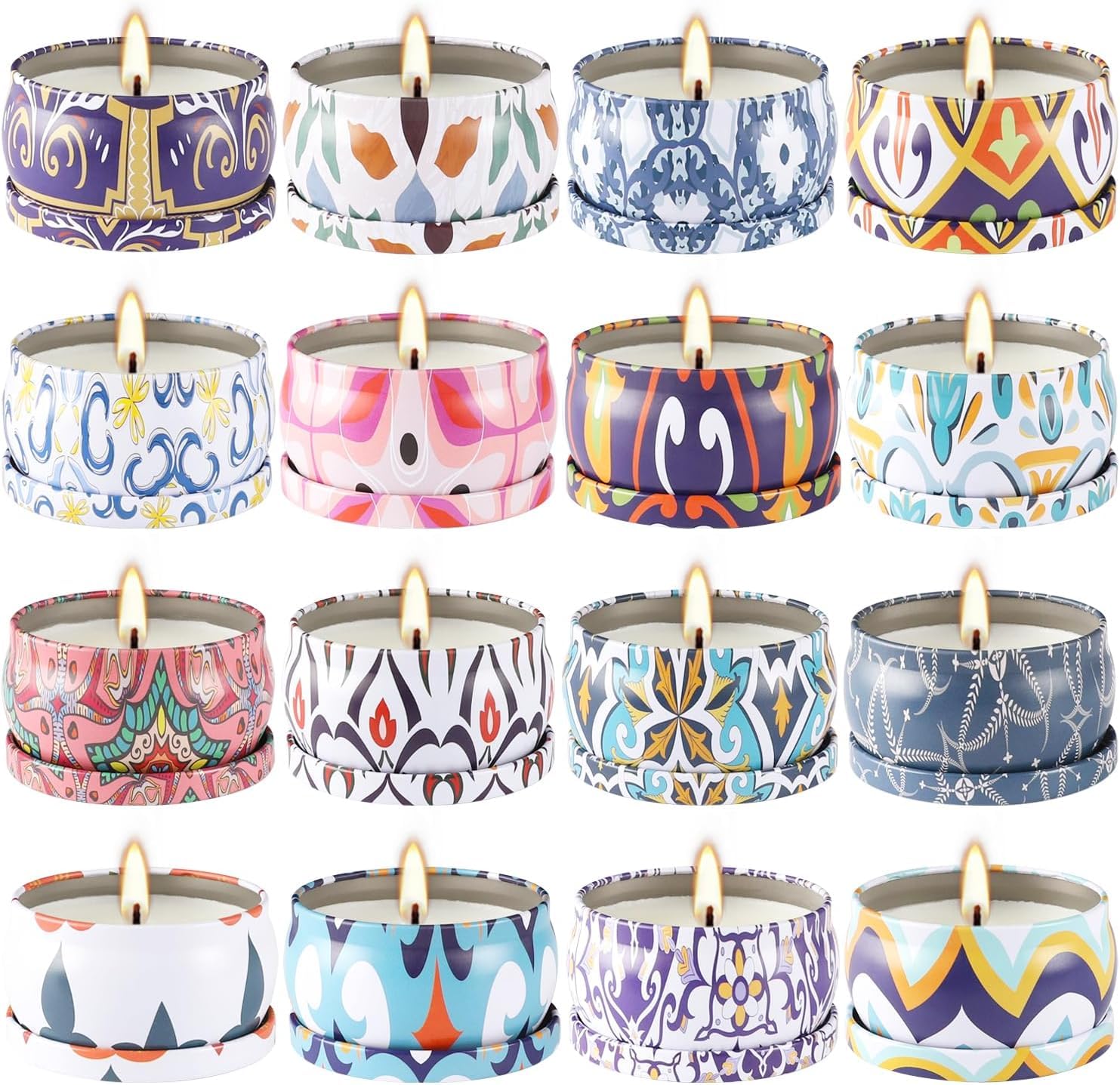 Scented Candles Gifts Set 16 Pack Soy Wax Travel Tin Jar Candles for Home 2.5 OZ for Mom for Christmas, Birthday, Thanksgiving, Mother's Day