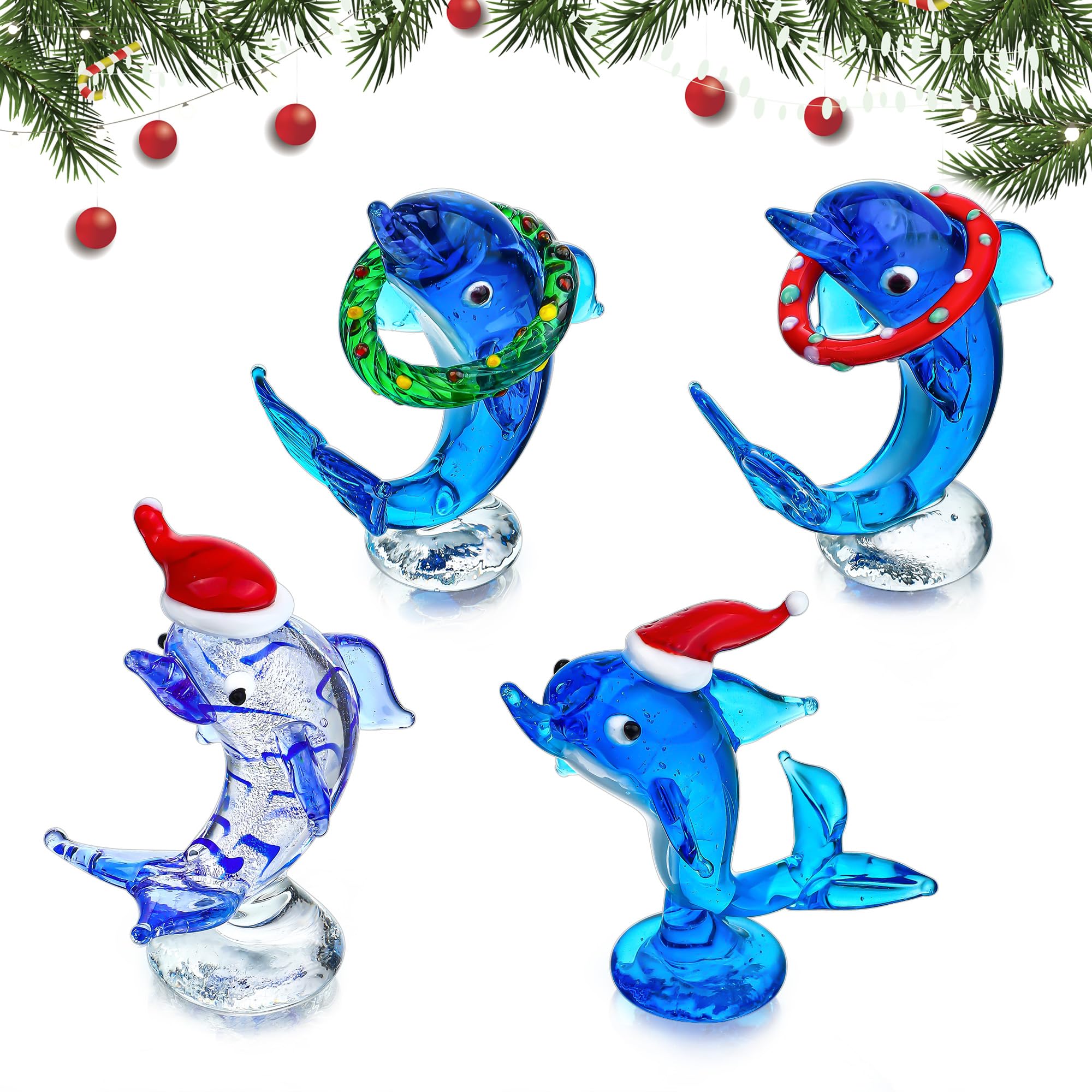H&D HYALINE & DORA Handmade Mini Sea Turtle Art Glass Blown Sea Animal Figurine,Set of 6