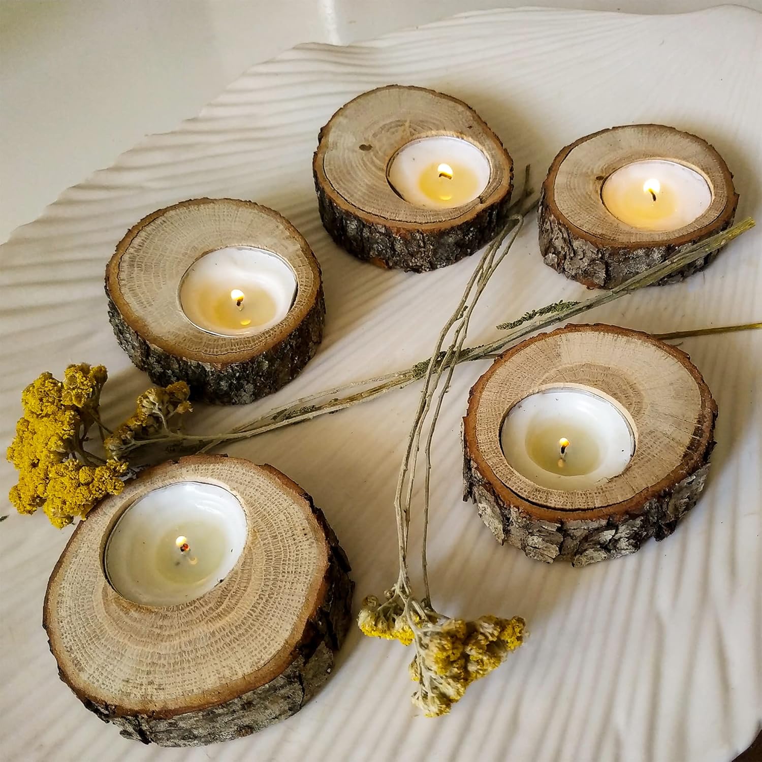 Wooden Tealight Candle Holder - 50 Adorable Thank You Gifts, Perfect for Wedding Favors, Ideal Rustic Decor Piece and Party Decoration - Customize and Gift (50, Undecorated)