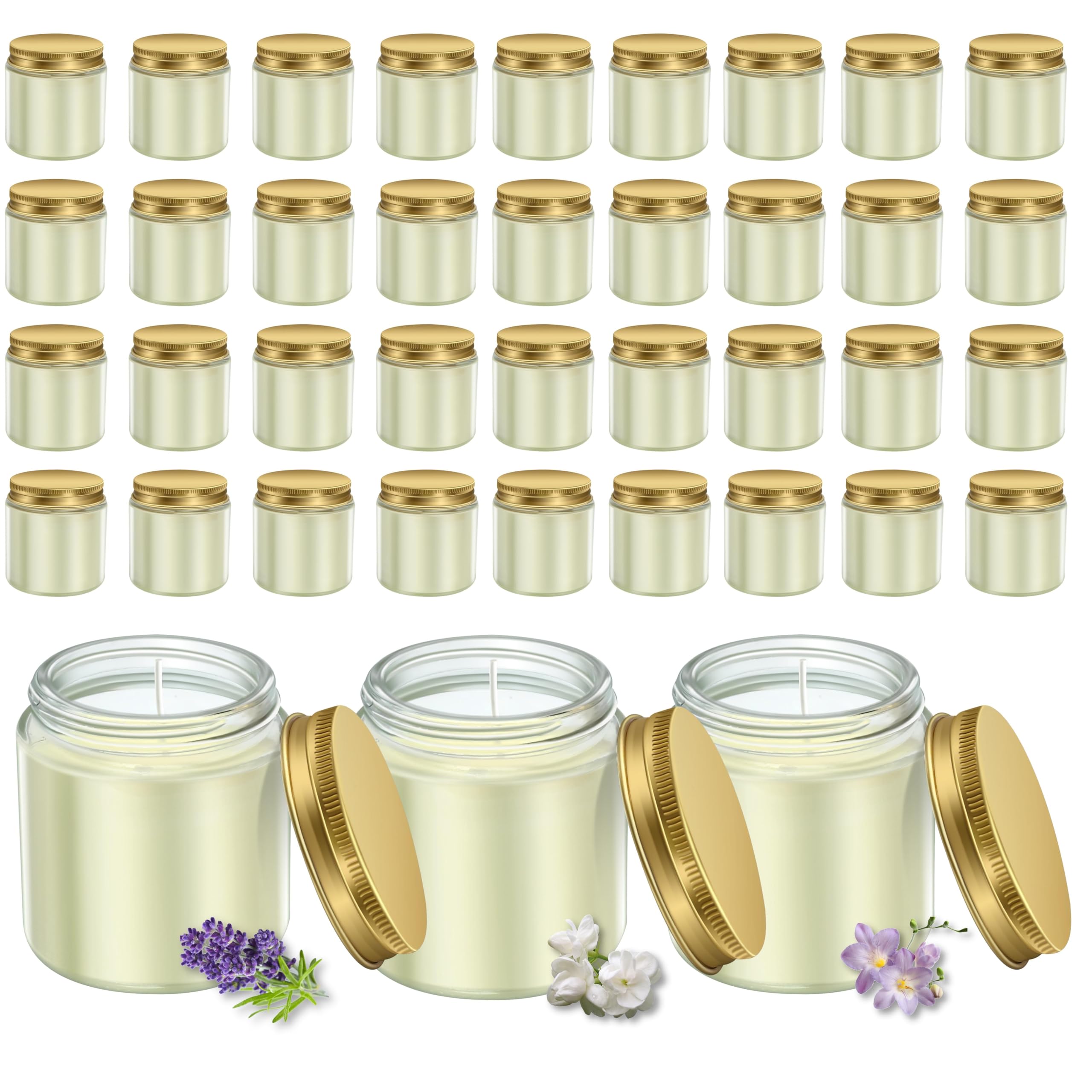 ACITHGL 36 Pcs 4oz Mini Mason Jar Candles Small Scented Candles Bulk Aromatherapy Ideal Souvenir Favors for Wedding Birthday Party (Vanilla, Lilac, Gardenia, Gold)