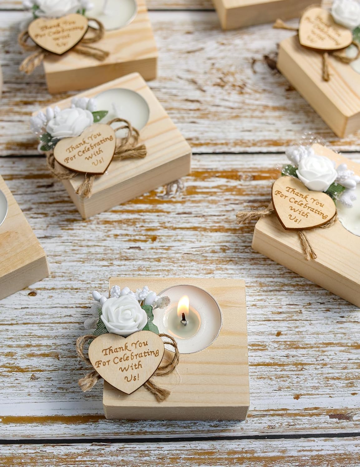 50 Piece Set of Wooden Tealight Candle Holders, for Wedding Favors,Bridal Shower,Wedding Favors for Guest, Bridal Christening, Rustic Birthday Party Favors. (Pack of 50, Light Brown)