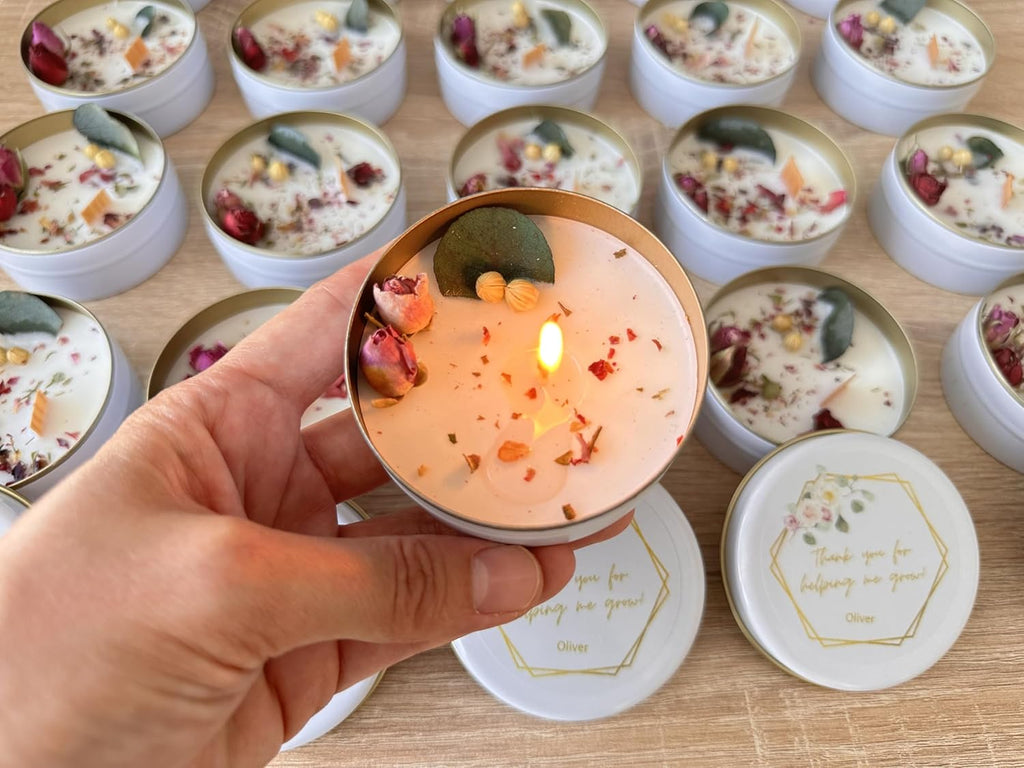 Scented Mixed Flower Candle Favors - Personalized for Weddings, Bridal Showers, Baby Showers, Birthdays (10-20-30-40-50-100 PCS in Bulk)