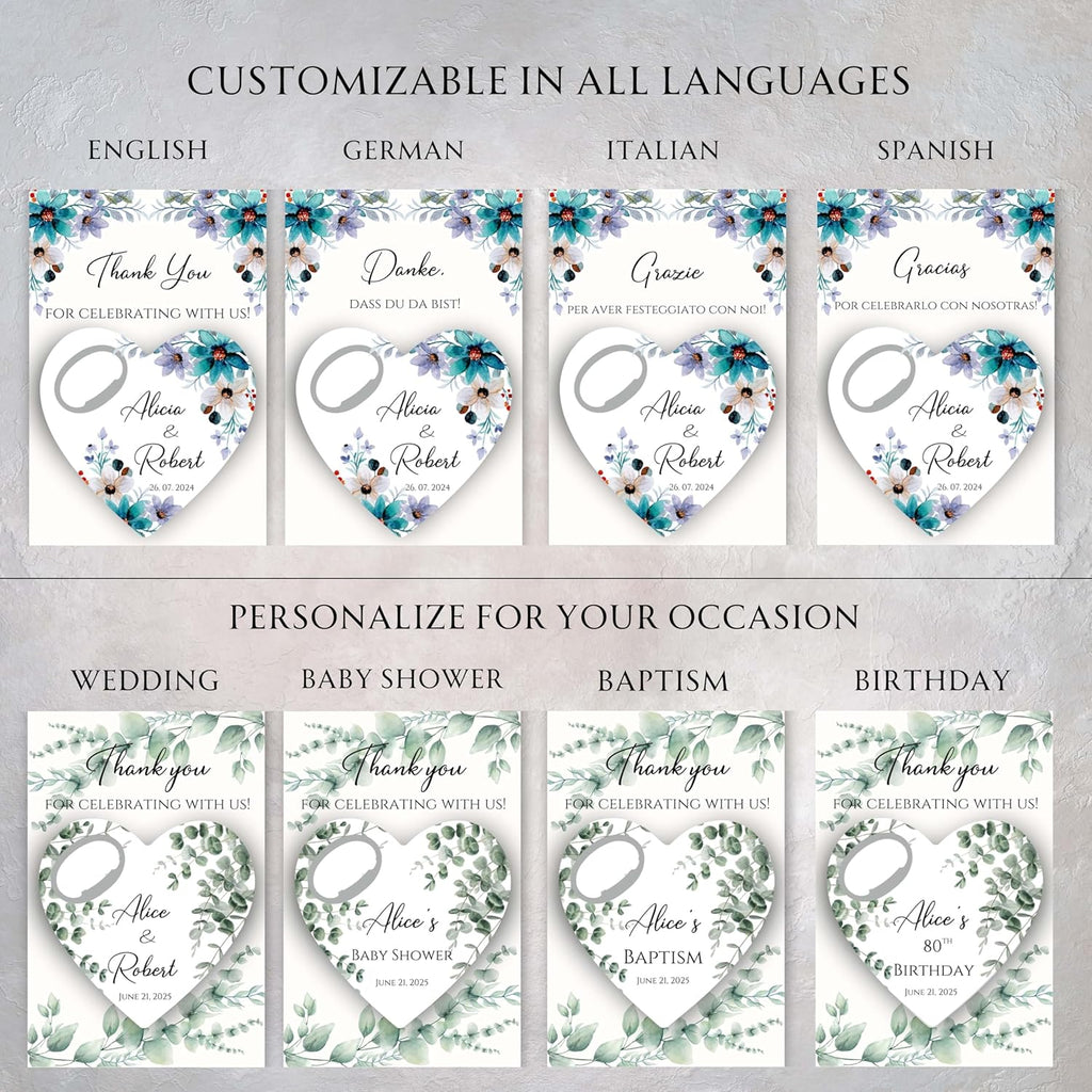 Wedding Bottle Opener Favors for Guests in Bulk, Hearts Shape Bottle Opener, Personalized Party Favors in Bulk, Wedding Favor Guests. 20 to 300 pcs. Custom Fridge Bottle Opener