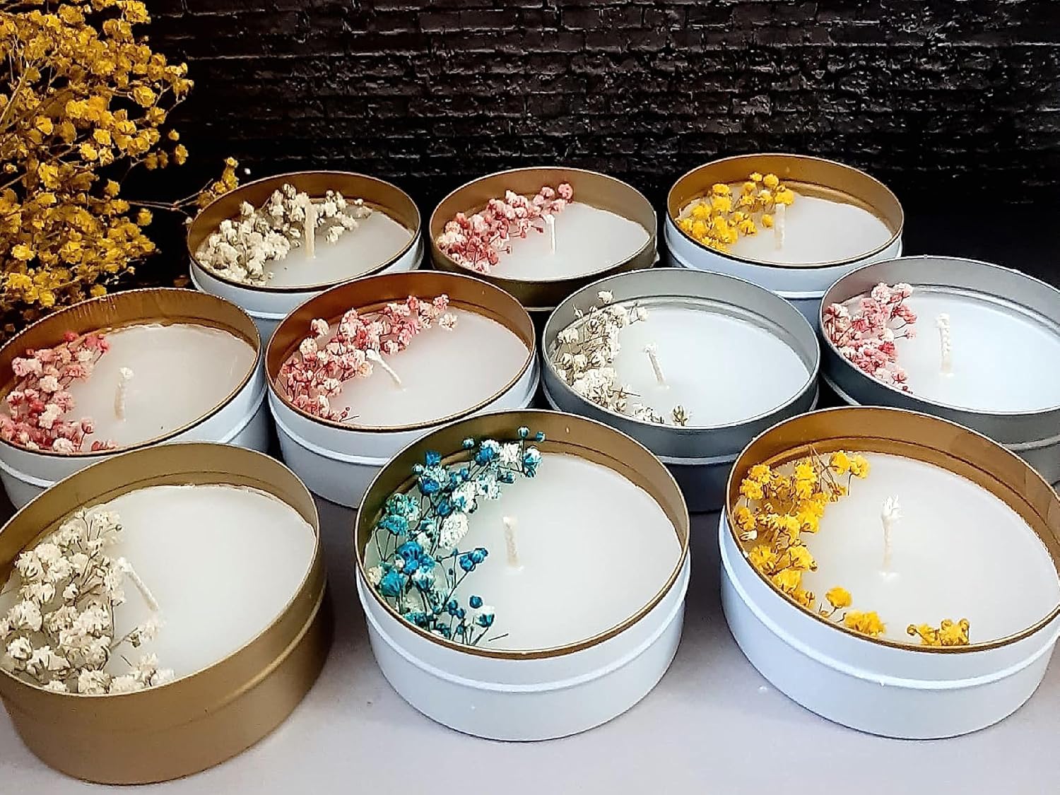 Personalized Natural Soy Wax Wedding Favor Candle Gift Set for Guest - Fall Winter Christmas Custom Dried Flower Bridal Baby Shower Gifts in Bulk (10 Pieces, Pink Flower)