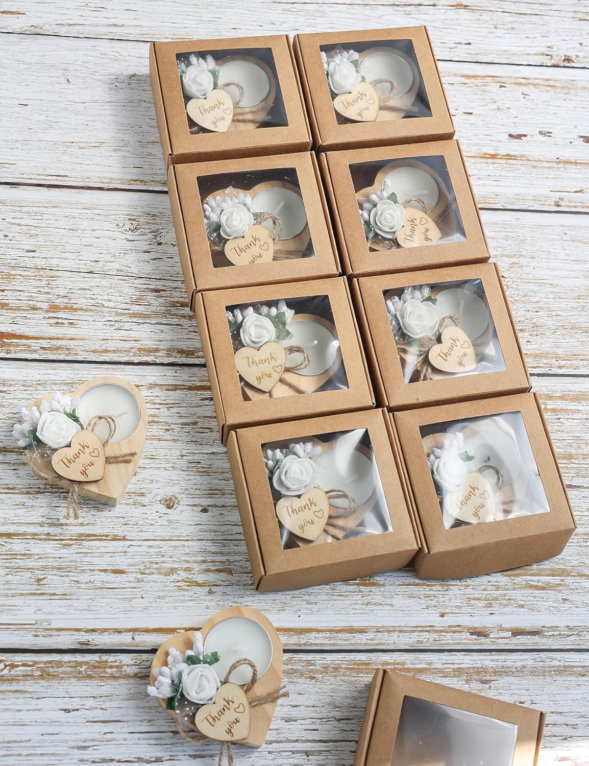 Wooden TeaLight Set with Heart Candle Holder for Wedding Favors for Guests, Christmas Party Favors, Birthday Party Favors, Return Favors, Bridal Shower Favors.(50 Pieces)