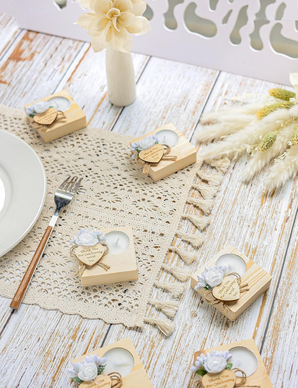 50 Piece Set of Wooden Tealight Candle Holders, for Wedding Favors,Bridal Shower,Wedding Favors for Guest, Bridal Christening, Rustic Birthday Party Favors. (Pack of 50, Light Brown)