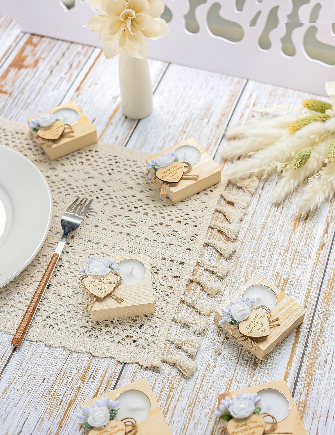 50 Piece Set of Wooden Tealight Candle Holders, for Wedding Favors,Bridal Shower,Wedding Favors for Guest, Bridal Christening, Rustic Birthday Party Favors. (Pack of 50, Light Brown)