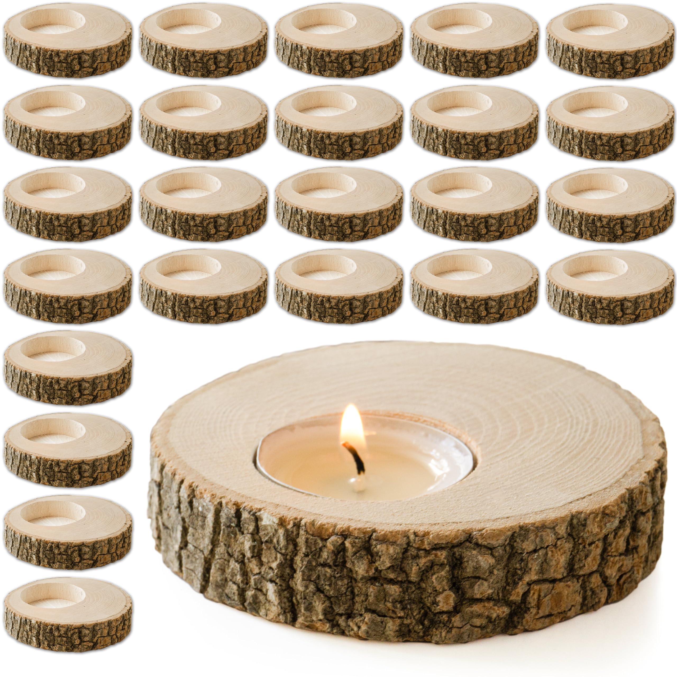 Wooden Tealight Candle Holder - 50 Adorable Thank You Gifts, Perfect for Wedding Favors, Ideal Rustic Decor Piece and Party Decoration - Customize and Gift (50, Undecorated)