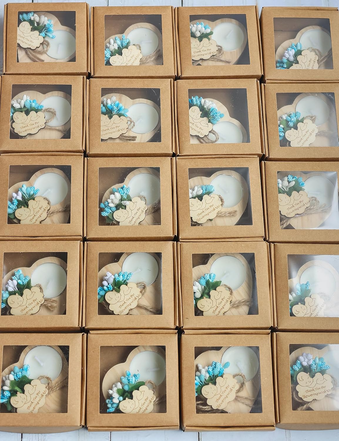 50 Piece Wooden Candle Holders, Baby Shower Party Favors for Boy,Baptism Candle Favors,Baby Christening Favors for Guests. (blue)